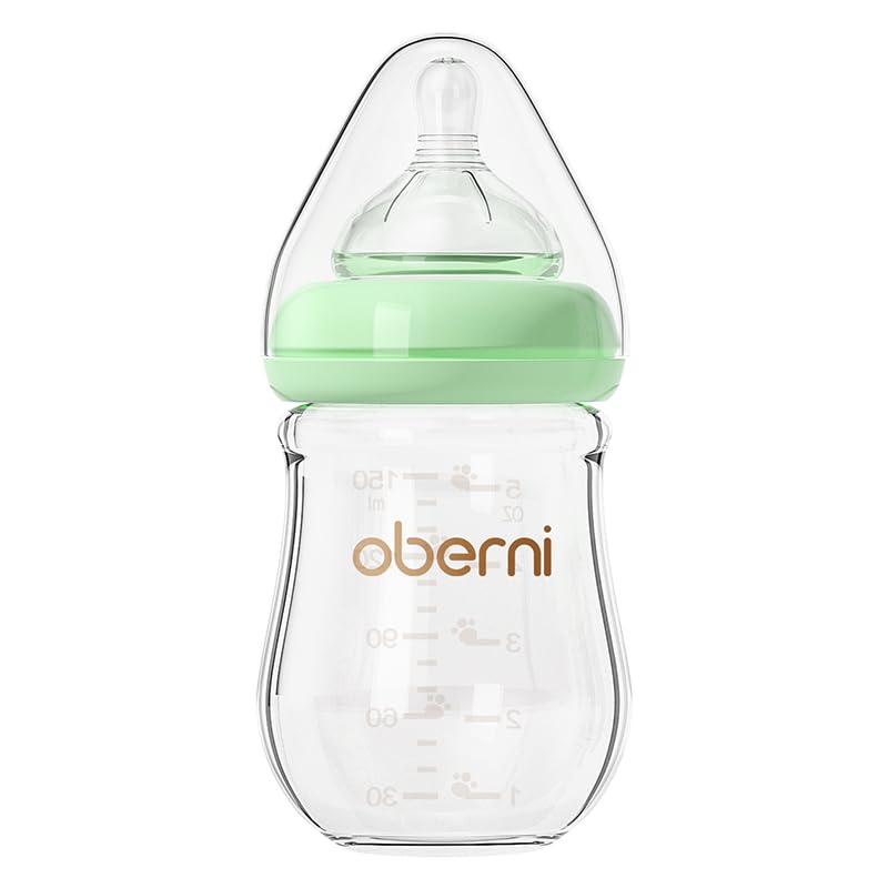 Glass Baby Bottles, Anti Colic Breastfeeding Bottle with Natural Response Nipple for Newborn Preemie 0+ Month, BPA Free, Wide Neck, Blue/3Pack/5oz