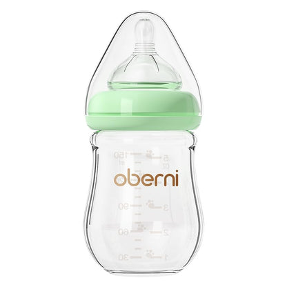 Glass Baby Bottles, Anti Colic Breastfeeding Bottle with Natural Response Nipple for Newborn Preemie 0+ Month, BPA Free, Wide Neck, Blue/3Pack/5oz