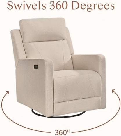 Pemberly Row Premium Fabric Glider Power Recliner Nursery Rocking Chair for Living Room, Kids Room, Rocker Swivel Recliner with USB Port in Tan Brown