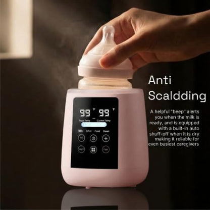Baby Bottle Warmer, 3-in-1 Milk Warmer, Defrosts Frozen Breastmilk, LED Display, Night Light, Steam Sterilizer, Adjustable Temp, Perfect for Formula, Food Jars, Newborn Gift (White)