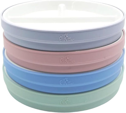 Elk and Friends Kids 7.8” Porcelain Divided Plates with Silicone Sleeves | Suitable for Babies/Kids/Toddlers | Microwave & Dishwasher Safe | Non Slip | Snack Dishes