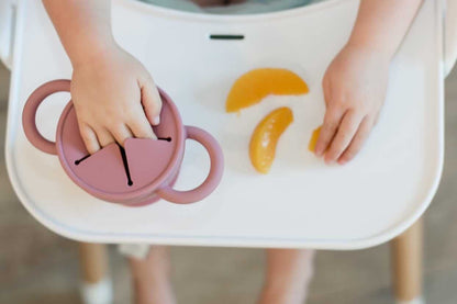BraveJusticeKidsCo | Snack Attack II Snack Cup | Collapsible Silicone Snack Container | Toddler and Baby Snack Catcher Lid (Honey Ginger)