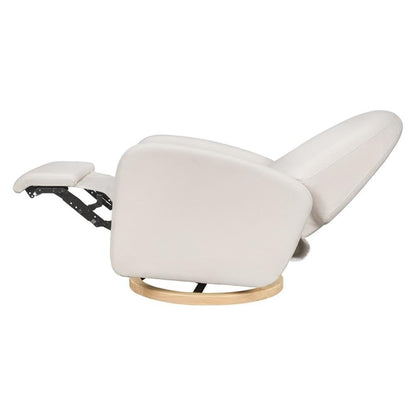 Babyletto Nami Electronic Power Recliner and Swivel Glider with USB Port in Ivory Boucle with Light Wood Base, Greenguard Gold and CertiPUR-US Certified