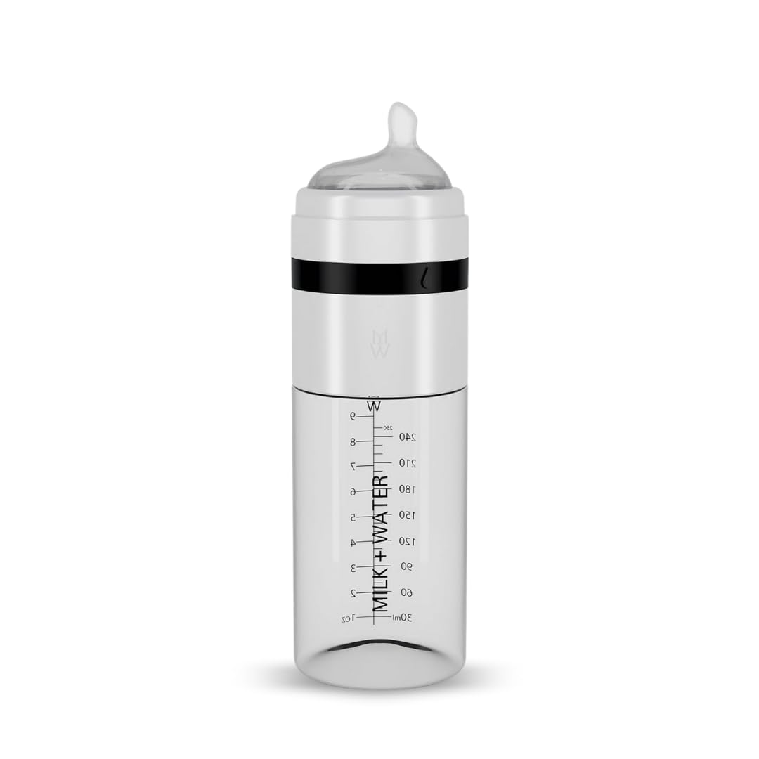 MILK & WATER Glass All in One Baby Bottle & Baby Formula Dispenser On The Go (Olive Green, 9oz Medium Flow 3m+)