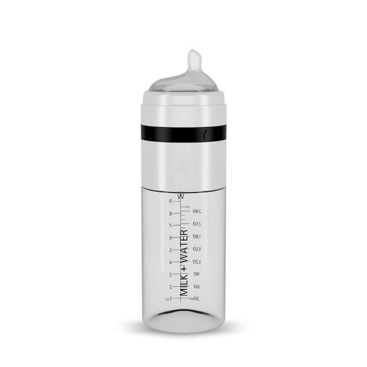 MILK & WATER Glass All in One Baby Bottle & Baby Formula Dispenser On The Go (Olive Green, 9oz Medium Flow 3m+)