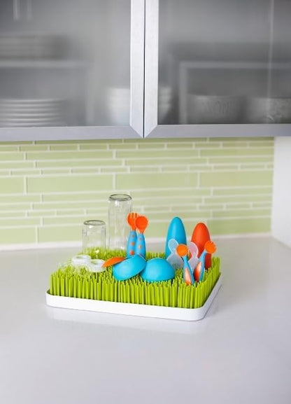 Boon Lawn Countertop Baby Bottle Drying Rack with Antimicrobial Tray - Baby Bottle Dryer and Organizer -Feeding Supplies - Gray - 13.5 x 11 x 2.5