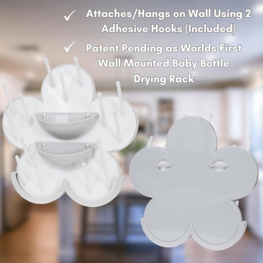 The Bottle Blossom- Wall Mounted Baby Bottle Drying Rack for Bottles, Cups, Sippy Cups, Vertical Wall Hanging, Space Saving, Large Capacity Baby Essential, 2 Adhesive Hooks Included (Light Blue)