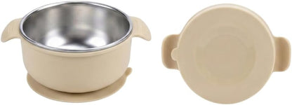 Stainless Steel Baby Suction Bowls with Handles 2 Pack, Non-Slip Children Food Bowl with Silicone Sleeve for Kids Toddlers Infants, Unbreakable & Non Toxic (Sage Green & Mocha Mousse)