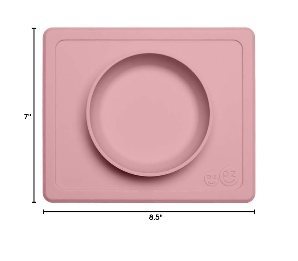 ezpz Mini Bowl (Pewter) - 12 Months+ - 100% Silicone Suction Placemat + Bowl for Toddlers - Comes with a Reusable Travel Bag