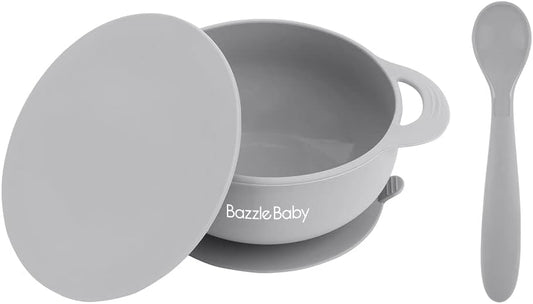 Bazzle Baby Silicone Suction Bowls with Suction Lid and Spoon | 3-piece set | BPA Free Silicone | Perfect for 4-36 Months.