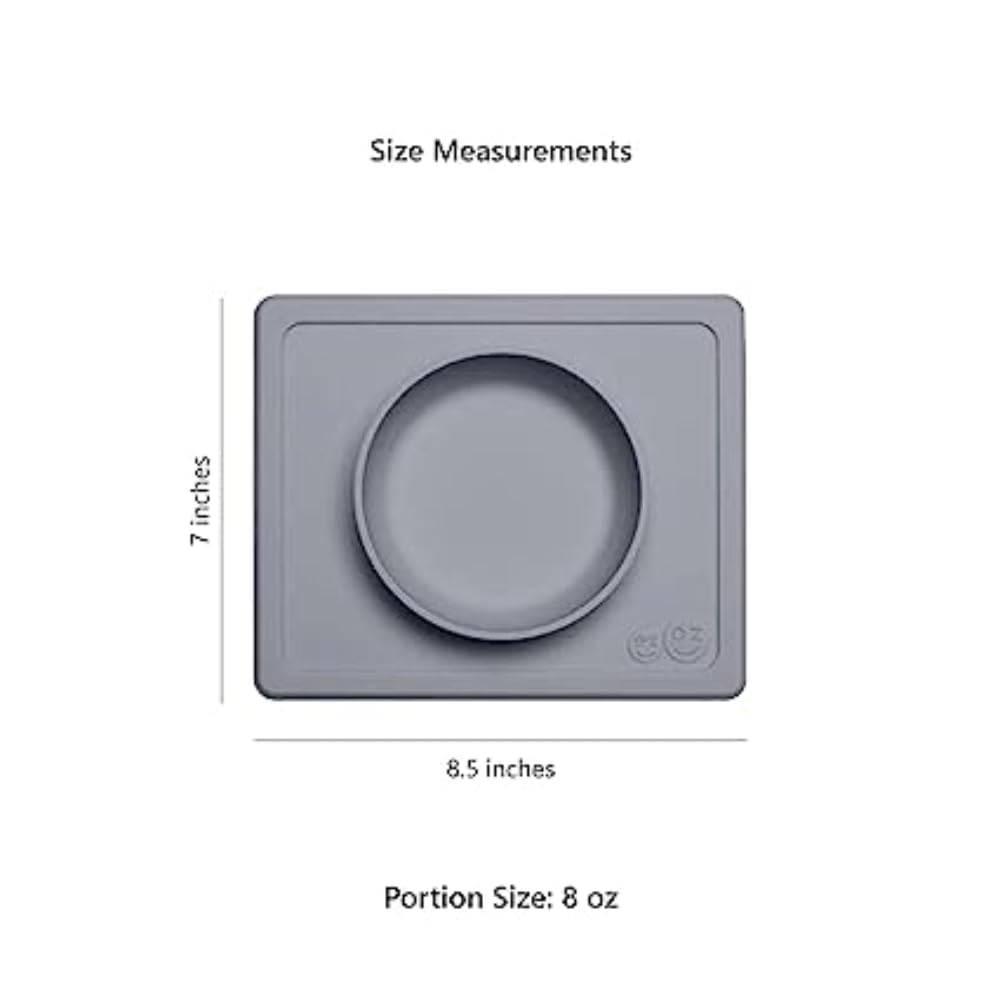 ezpz Mini Bowl (Pewter) - 12 Months+ - 100% Silicone Suction Placemat + Bowl for Toddlers - Comes with a Reusable Travel Bag