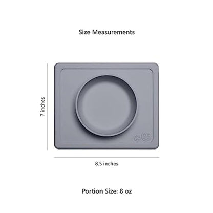 ezpz Mini Bowl (Pewter) - 12 Months+ - 100% Silicone Suction Placemat + Bowl for Toddlers - Comes with a Reusable Travel Bag