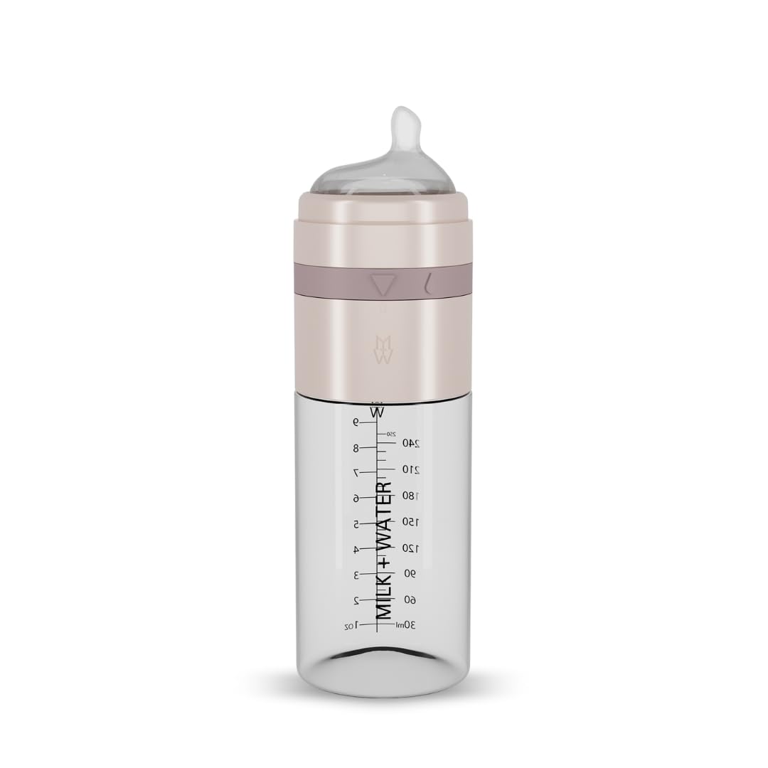 MILK & WATER Glass All in One Baby Bottle & Baby Formula Dispenser On The Go (Olive Green, 9oz Medium Flow 3m+)