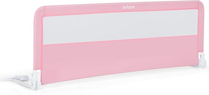 INFANS Bed Rail for Toddlers, 58" Foldable Safety Baby Crib Rail Fit for Kids Twin, Extra Long Swing Down Bed Guardrail for Convertible Crib, Queen, Full, King Mattress Side Guard (Pink)
