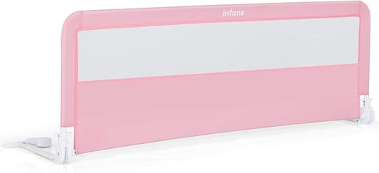INFANS Bed Rail for Toddlers, 58" Foldable Safety Baby Crib Rail Fit for Kids Twin, Extra Long Swing Down Bed Guardrail for Convertible Crib, Queen, Full, King Mattress Side Guard (Pink)
