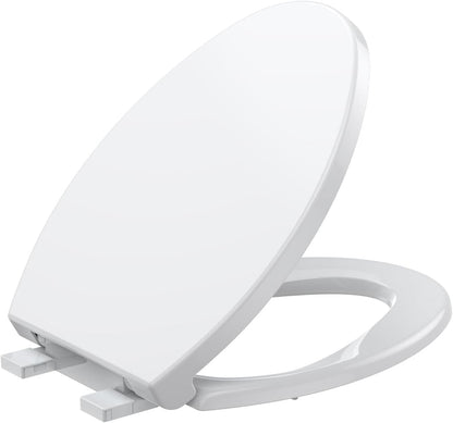 17" White Round Toilet Seat for Adult and Child, Built-In Potty Training Seat with Soft Quiet Close Non-Slip Design, Magnetic Kids Seat and Cover for Round/Oval Toilets, Easy to Install and Clean