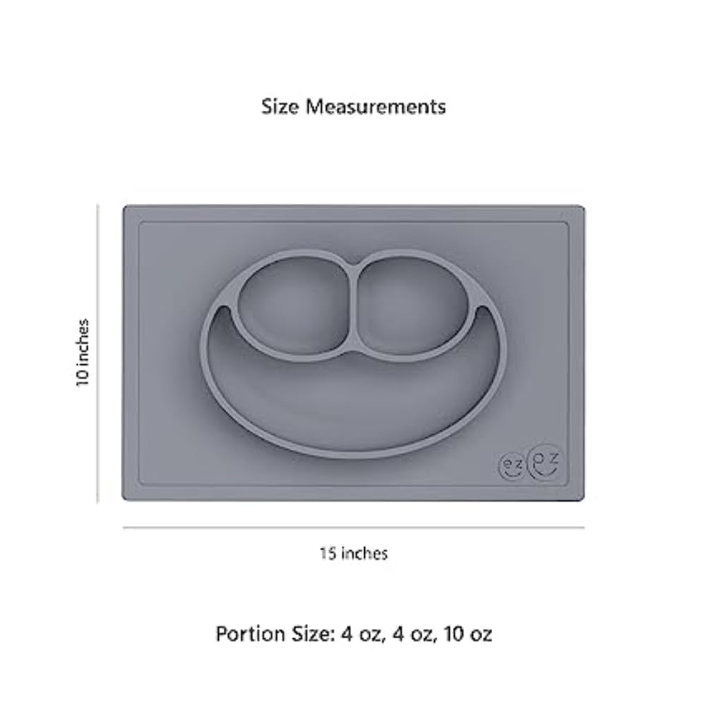 ezpz Mini Mat (Blush) - 6 -12 Months+ - 100% Silicone Suction Placemat + Divided Plate with Three Compartments - Supports Baby-Led Weaning - Designed for Highchair, Table, and Travel