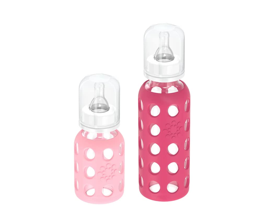 Lifefactory Glass Baby Bottle BPA Free | Protective Silicone Sleeve | 4 oz Pack of 2 | Cantaloupe, Banana