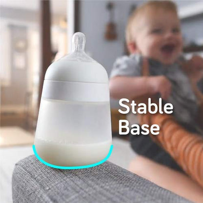 Nanobebe Flexy Silicone Baby Bottle, Anti-Colic, Natural Feel, Non-Collapsing Nipple, Non-Tip Stable Base, Easy to Clean 4-Pack, Pink/White, 5 oz