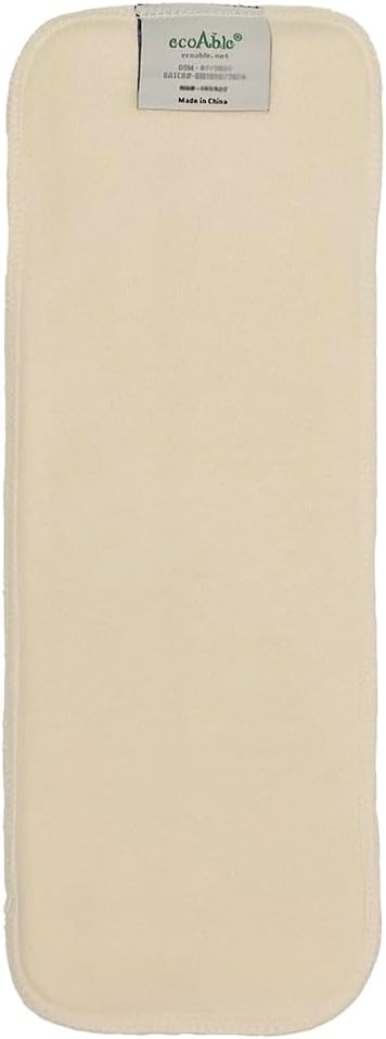 EcoAble 4-Layer Hemp Diaper Inserts – Overnight Boosters for Heavy Wetters – Reusable Absorbency Doublers – Fits Pocket, Cotton Prefold & Cover – Washable Natural Fiber Liners (Pack of 5)