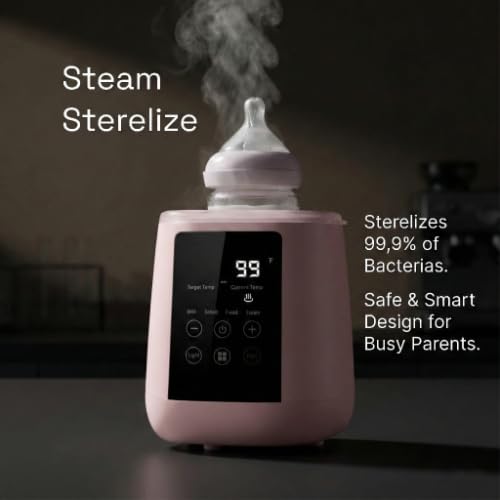 Baby Bottle Warmer, 3-in-1 Milk Warmer, Defrosts Frozen Breastmilk, LED Display, Night Light, Steam Sterilizer, Adjustable Temp, Perfect for Formula, Food Jars, Newborn Gift (White)