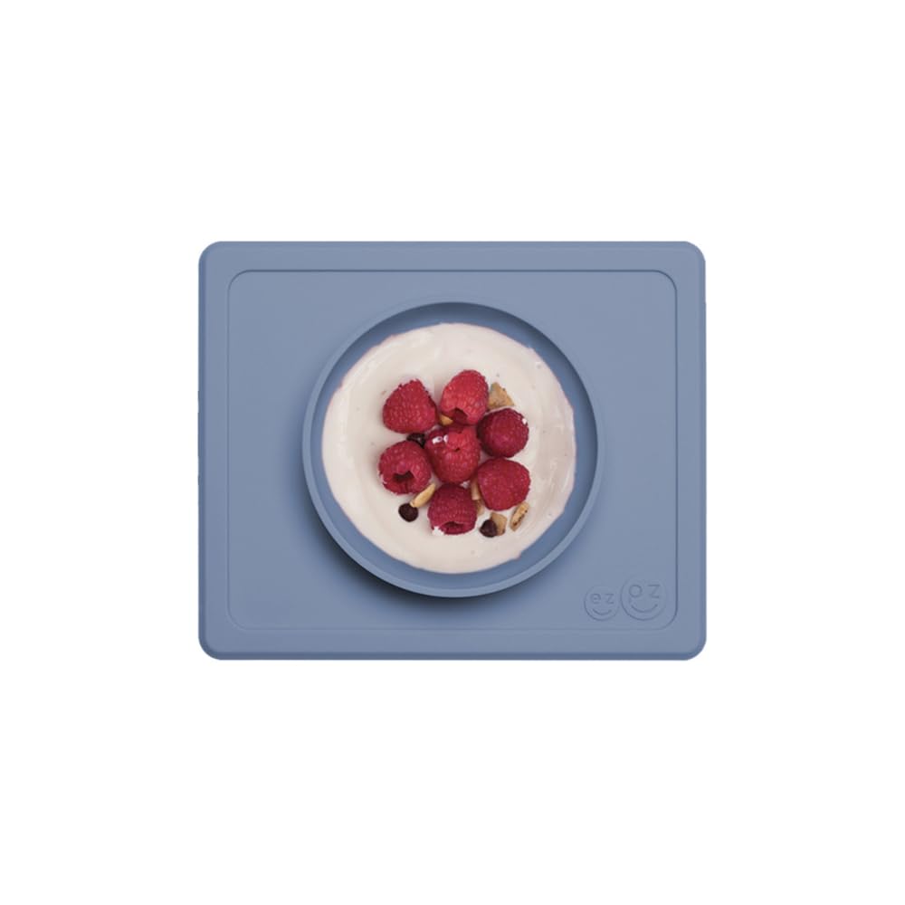 ezpz Mini Bowl (Pewter) - 12 Months+ - 100% Silicone Suction Placemat + Bowl for Toddlers - Comes with a Reusable Travel Bag