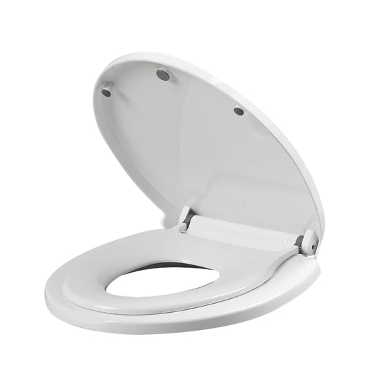 PandaEar Toilet Seat with Build-In Toddler Potty Training Seat, Elongated Toilet Seat with Splash Guard for Toddler Training, Easy to Install & Slow Close