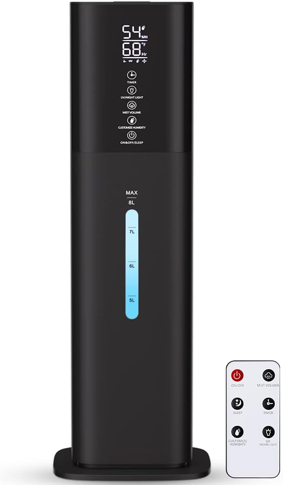 Honovos Smart Humidifiers Large Room Bedroom Home, 2.11Gal(8L) Quiet Top Fill Cool Mist Humidifier, Smart App & Remote Control, 3 Speed Humidifier with 360° Nozzle, Humidity Setting for Baby Office