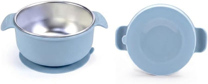 Stainless Steel Baby Suction Bowls with Handles 2 Pack, Non-Slip Children Food Bowl with Silicone Sleeve for Kids Toddlers Infants, Unbreakable & Non Toxic (Sage Green & Mocha Mousse)