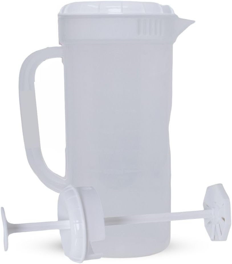 JBK Pottery 1 Quart Plastic Mixing Pitcher with Mixing Lid, BPA Free, Shatterproof Beverage Jug for Iced Tea, Lemonade, Juices, Milk – Leak-Proof, Easy Stirring, Dishwasher Safe | Blue