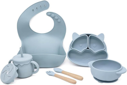 Baby Feeding Essentials, Baby Led Weaning Supplies, Silicone Baby Feeding Set, with Baby Spoon, Fork, Baby Bib, Sippy Cup, Suction Plate, Suction Bowl, Baby Eating Essentials, 6+ Months (Beige)