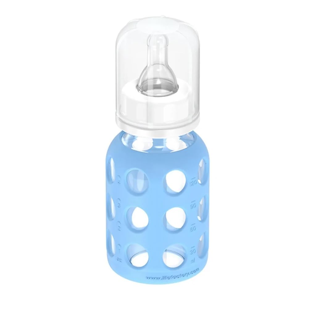 Lifefactory Glass Baby Bottle BPA Free | Protective Silicone Sleeve | 4 oz Pack of 2 | Cantaloupe, Banana
