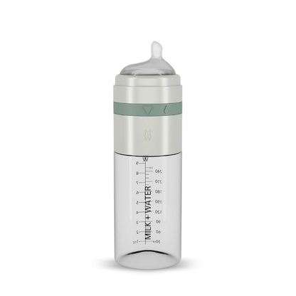 MILK & WATER Glass All in One Baby Bottle & Baby Formula Dispenser On The Go (Olive Green, 9oz Medium Flow 3m+)