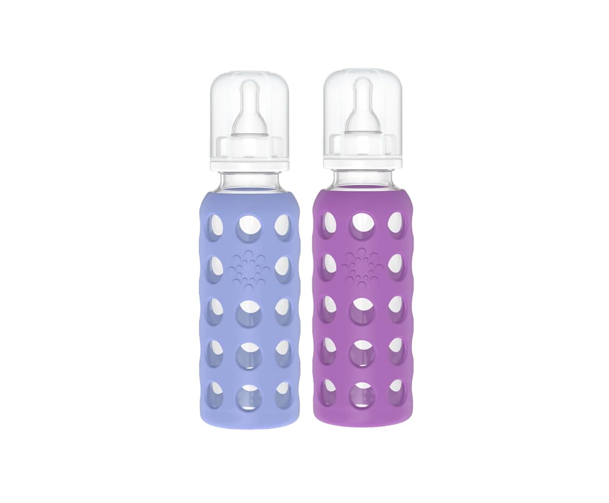 Lifefactory Glass Baby Bottle BPA Free | Protective Silicone Sleeve | 9 oz Pack of 2 | Mango, Kale