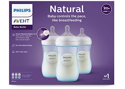 Philips AVENT Natural Baby Bottle with Natural Response Nipple, Blue, 9oz, 3pk, SCY903/23