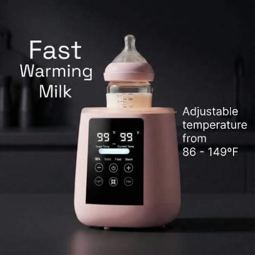 Baby Bottle Warmer, 3-in-1 Milk Warmer, Defrosts Frozen Breastmilk, LED Display, Night Light, Steam Sterilizer, Adjustable Temp, Perfect for Formula, Food Jars, Newborn Gift (White)