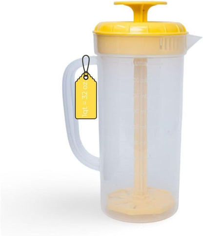 JBK Pottery 1 Quart Plastic Mixing Pitcher with Mixing Lid, BPA Free, Shatterproof Beverage Jug for Iced Tea, Lemonade, Juices, Milk – Leak-Proof, Easy Stirring, Dishwasher Safe | Blue