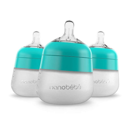Nanobebe Flexy Silicone Baby Bottle, Anti-Colic, Natural Feel, Non-Collapsing Nipple, Non-Tip Stable Base, Easy to Clean 4-Pack, Pink/White, 5 oz