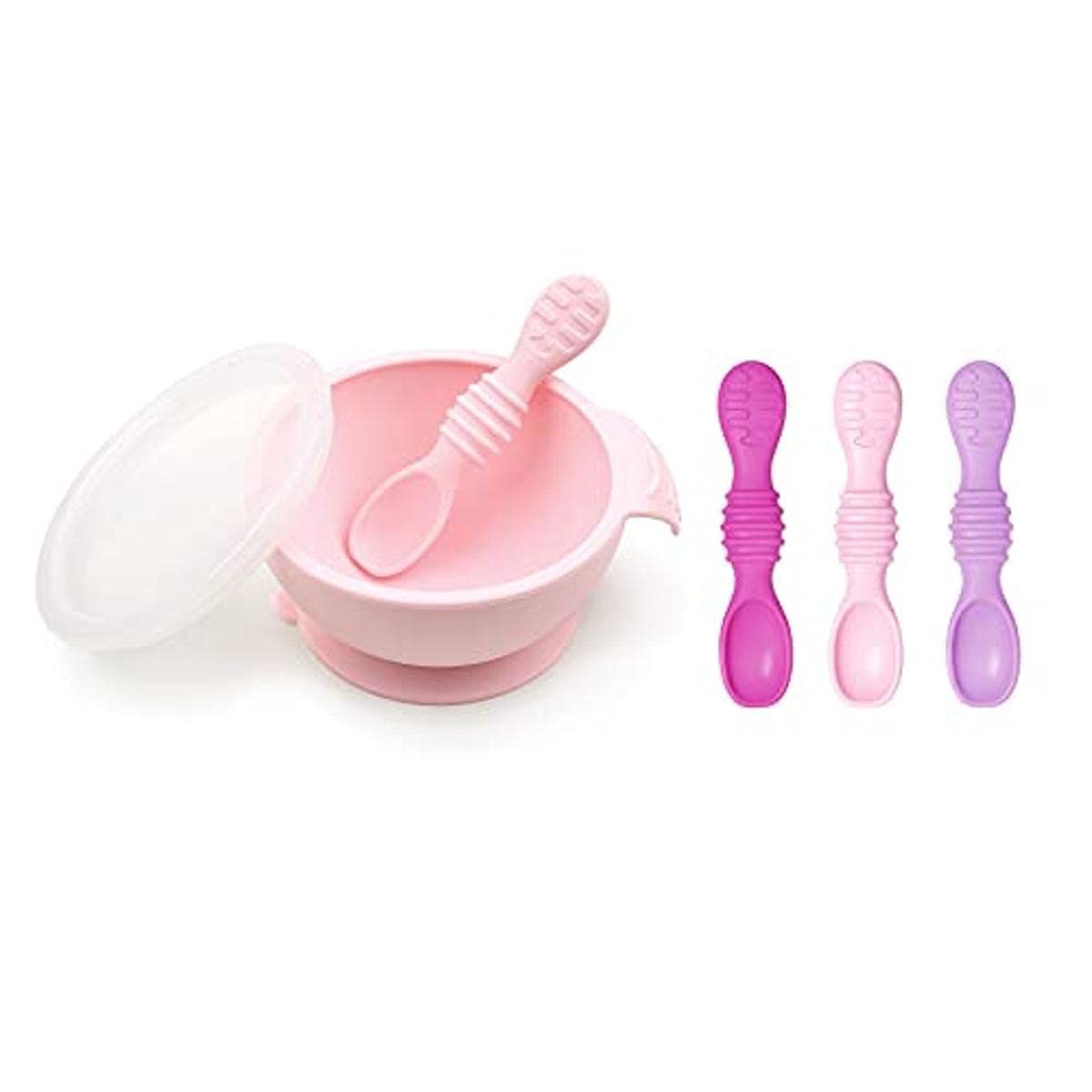 Bumkins Baby Bowl, Silicone Feeding Set with Suction for Baby and Toddler, Includes Spoon and Lid, First Feeding Set, Training Essentials for Baby Led Weaning for Babies 4 Months Up, Sage