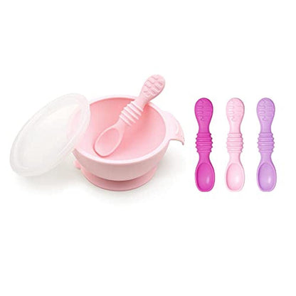 Bumkins Baby Bowl, Silicone Feeding Set with Suction for Baby and Toddler, Includes Spoon and Lid, First Feeding Set, Training Essentials for Baby Led Weaning for Babies 4 Months Up, Sage
