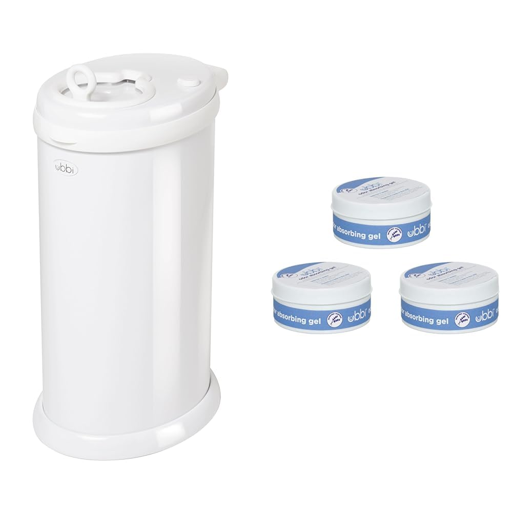 Ubbi Steel Odor Locking, No Special Bag Required Money Saving & Lavender Scented Absorbing Gel Value Pack - 3 Count Diaper Pail Odor Control for Baby Nursery
