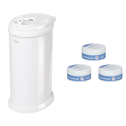 Ubbi Steel Odor Locking, No Special Bag Required Money Saving & Lavender Scented Absorbing Gel Value Pack - 3 Count Diaper Pail Odor Control for Baby Nursery
