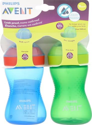 Philips AVENT My Easy Sippy Cup with Soft Spout and Spill-Proof Design, Blue/Green, 9oz, 2pk, SCF553/25