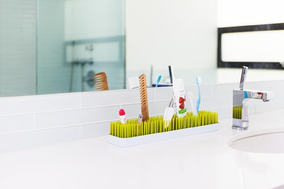 Boon Patch Countertop Baby Bottle Drying Rack - Space Saving Bottle Rack for Drying and Organization - Kitchen Baby Needs - Baby Bottle-Feeding Supplies - Green and White