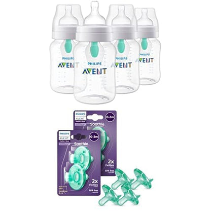 Philips Avent Anti-Colic Bottle with AirFree Vent, 4oz, with Flow 1 Nipples, 0m+, 4pk, Clear, SCY701/04
