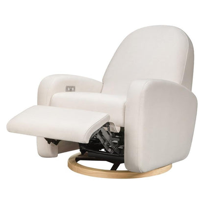Babyletto Nami Electronic Power Recliner and Swivel Glider with USB Port in Ivory Boucle with Light Wood Base, Greenguard Gold and CertiPUR-US Certified