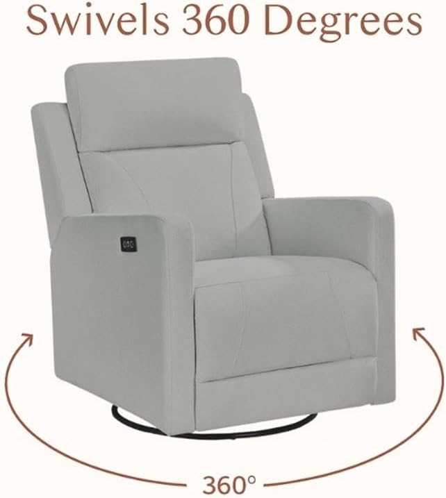 Pemberly Row Premium Fabric Glider Power Recliner Nursery Rocking Chair for Living Room, Kids Room, Rocker Swivel Recliner with USB Port in Tan Brown