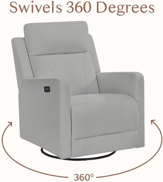Pemberly Row Premium Fabric Glider Power Recliner Nursery Rocking Chair for Living Room, Kids Room, Rocker Swivel Recliner with USB Port in Tan Brown