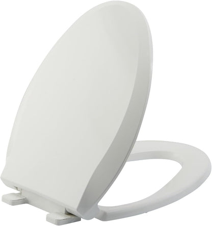 JINGZE Round Toddler Toilet Seat Adult/Child,Built-In Potty Training Seat, Soft Quiet Close Non-Slip Seat, Easy to Install & Clean,Magnetic Kids Seat and Cover,White