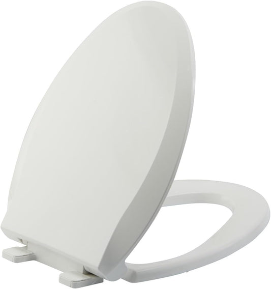JINGZE Round Toddler Toilet Seat Adult/Child,Built-In Potty Training Seat, Soft Quiet Close Non-Slip Seat, Easy to Install & Clean,Magnetic Kids Seat and Cover,White